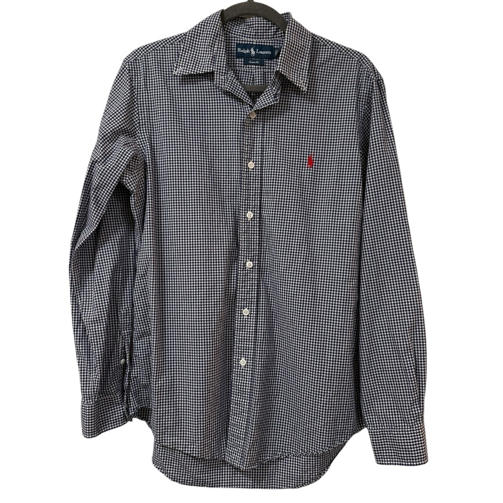Ralph Lauren custom fit gingham button down shirt navy red pony logo men’s M